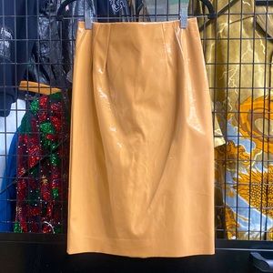 TopShop Tan Patent Leather Knee Length Pencil Skirt